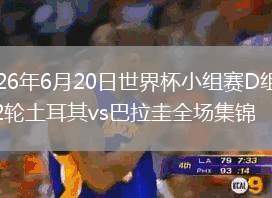 2026年6月20日世界杯小组赛D组第2轮土耳其vs巴拉圭全场集锦
